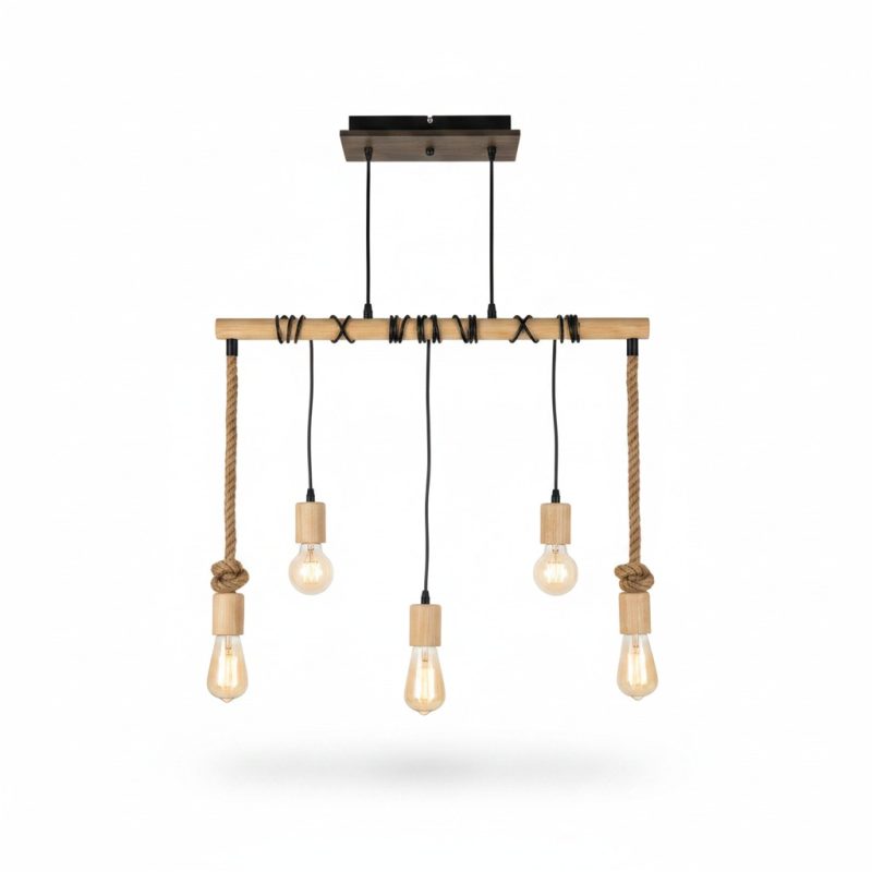 Suspension Bois Woody 4 Lampes E27 Style Industriel