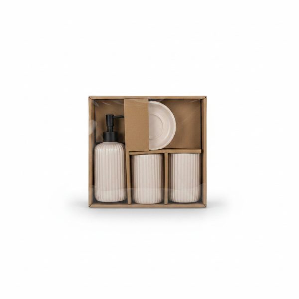 Set 4 accessoires de salle de bain en céramique striée