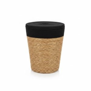 Panier Rond en Paille et Corde Noire 42x54 cm