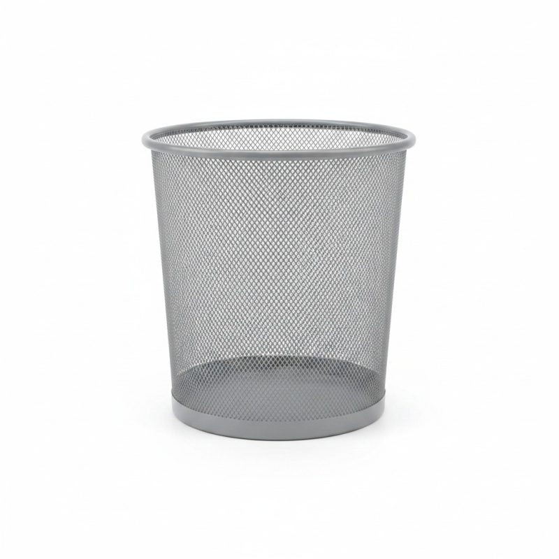 Poubelle corbeille en métal argenté pour salle de bain