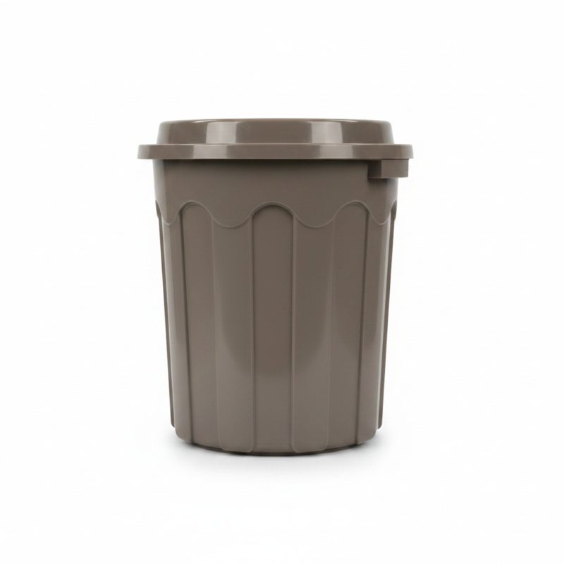 Poubelle domestique en plastique taupe avec couvercle et anse