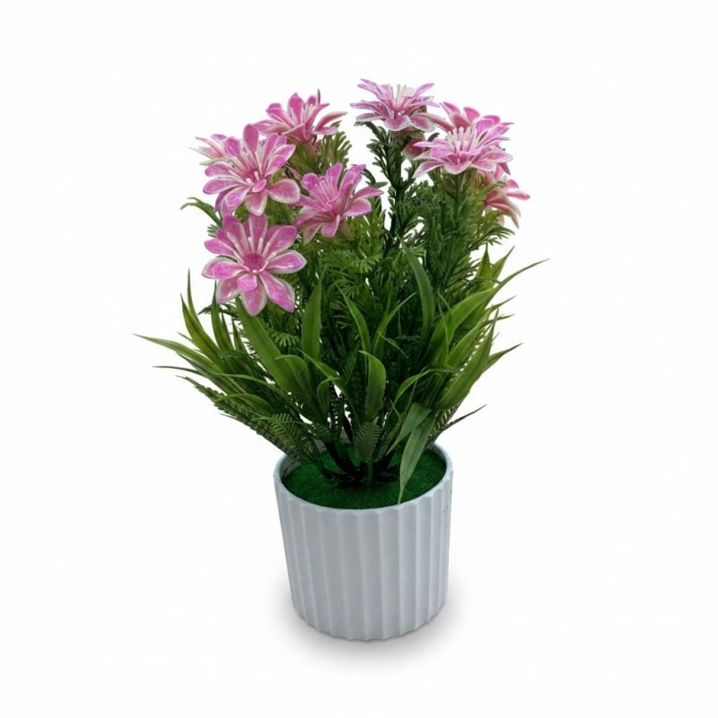 Plante Artificielle en Pot, Fleurs Roses et Blanches