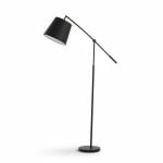 Lampadaire design arc en métal noir et abat-jour tissu