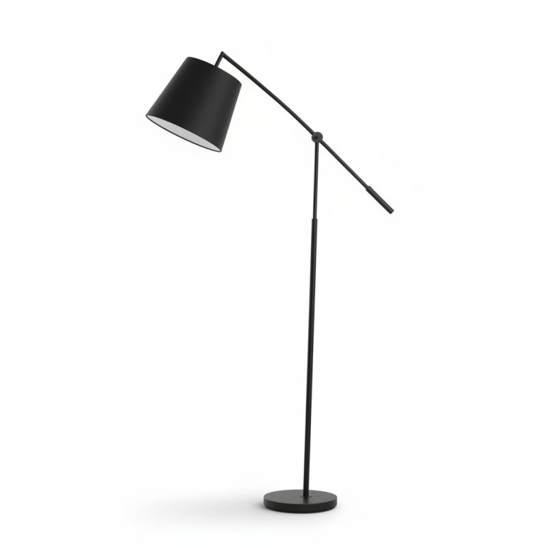 Lampadaire design arc en métal noir et abatjour tissu