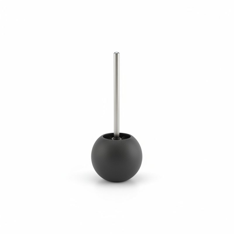 Brosse Toilette en Céramique Noire et Inox Design Sphérique