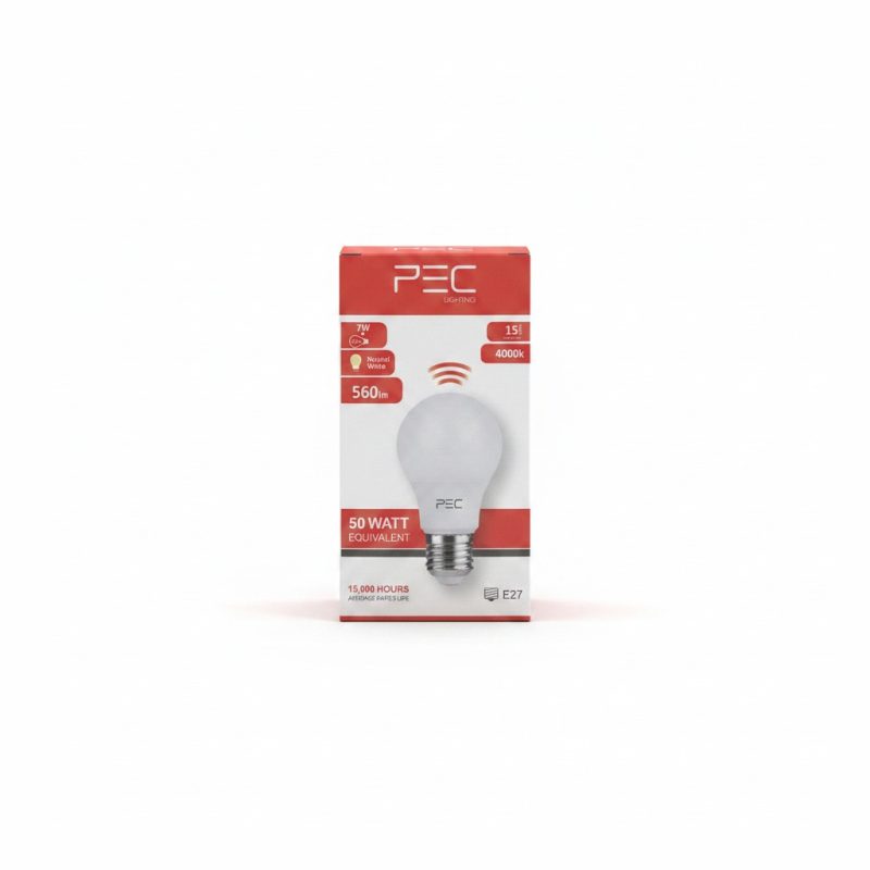 Lampe LED A60 7W E27 avec détecteur 4000K PEC Lighting