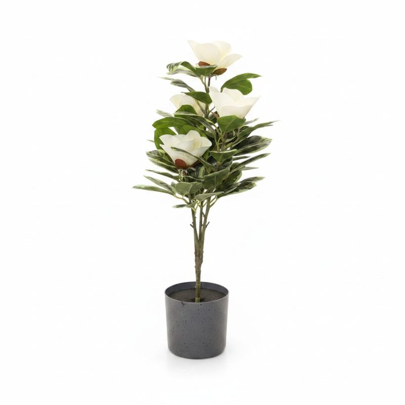 Plante Artificielle Magnolia Blanc en Pot Gris