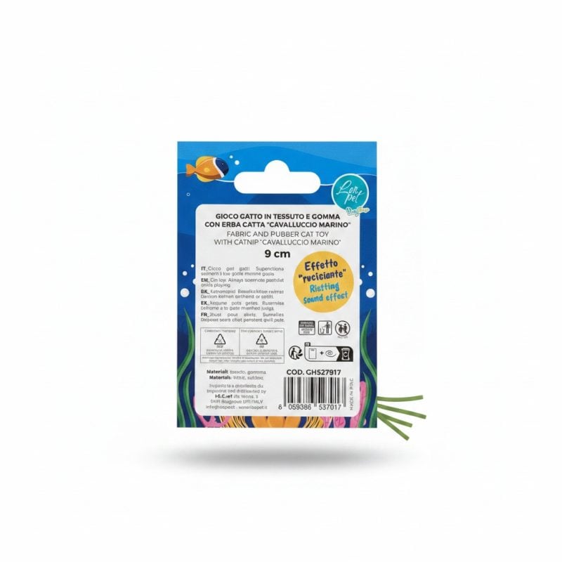 Jouet chat hippocampe tissu et herbe à chat Ocean 9 cm