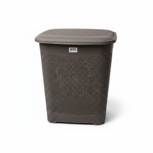 Panier à Linge Tressé 60L Gris avec Couvercle