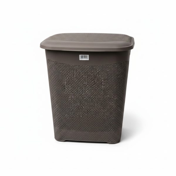 Panier à Linge Tressé 60L Gris avec Couvercle