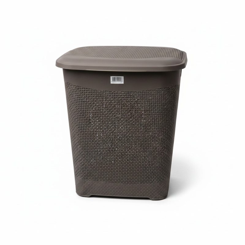 9530851 Panier à Linge Tressé 60L Gris avec Couvercle