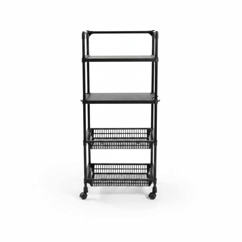 Étagère Multifonctionnelle Noire 4 Niveaux 123 cm