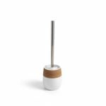 Brosse Toilette en Céramique Blanche et Effet Bois à Poser