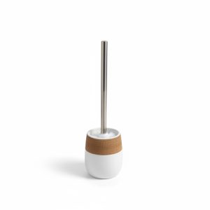Brosse Toilette en Céramique Blanche et Effet Bois à Poser