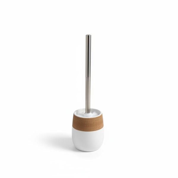Brosse Toilette en Céramique Blanche et Effet Bois à Poser