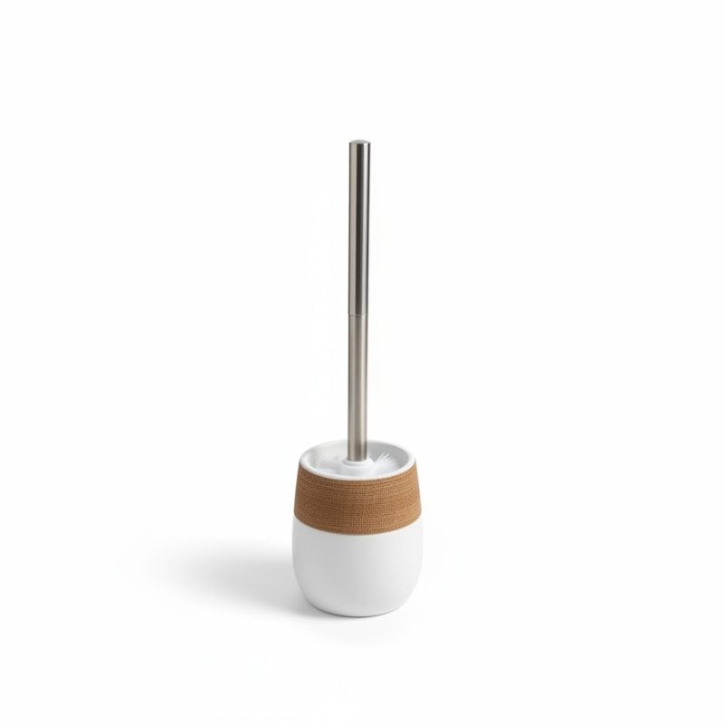 Brosse Toilette en Céramique Blanche et Effet Bois à Poser