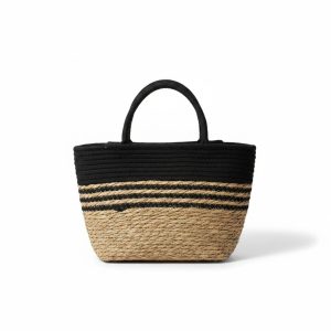 Sac Multiusage Corde et Paille Noir 36x18x25cm