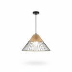 Suspension Bohème D40 cm Métal Noir et Bambou Naturel