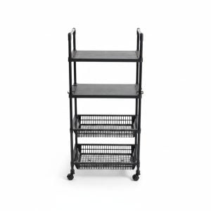 Étagère Multifonctionnelle Noire 4 Niveaux 123 cm