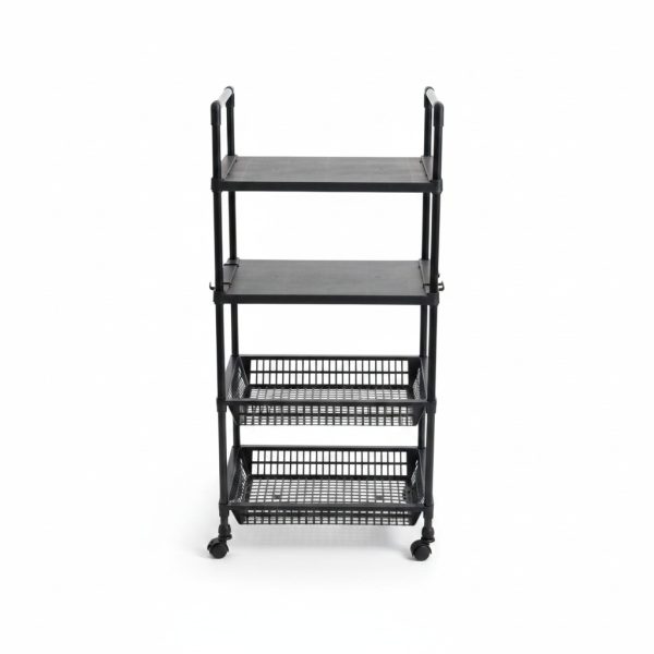 Étagère Multifonctionnelle Noire 4 Niveaux 123 cm