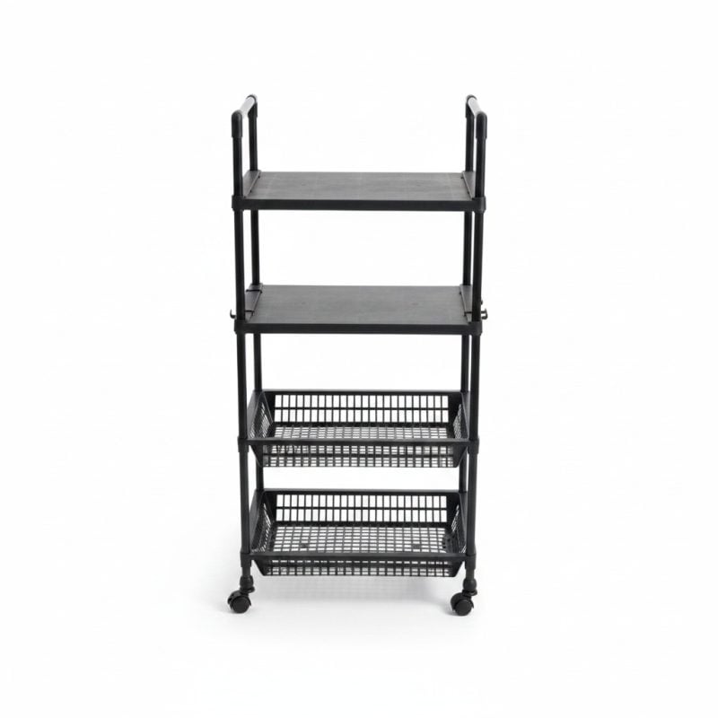 Étagère Multifonctionnelle Noire 4 Niveaux 123 cm