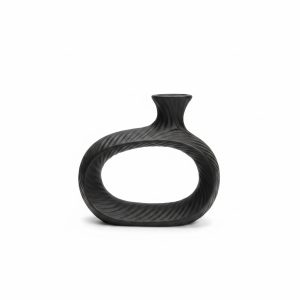 Vase Céramique Noir Forme Donut Texturé H. 15.5 cm