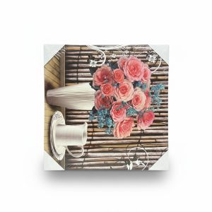 Tableau Décoratif Floral sur Bois 27x27 cm Vase & Roses