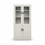 Armoire de rangement métallique grise 4 portes vitrées