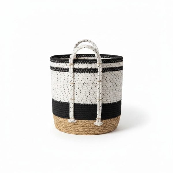 Panier Rond en Corde et Paille 32x33 cm | Rangement Décoratif