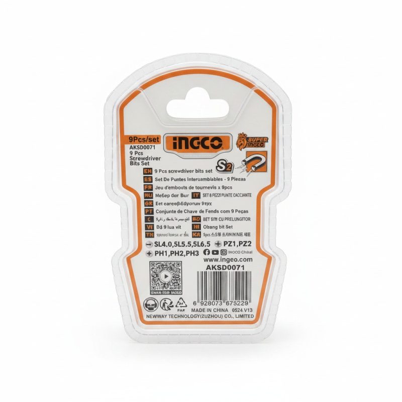 9542111 Jeu d'embouts de tournevis 9 pièces INGCO AKSD0071