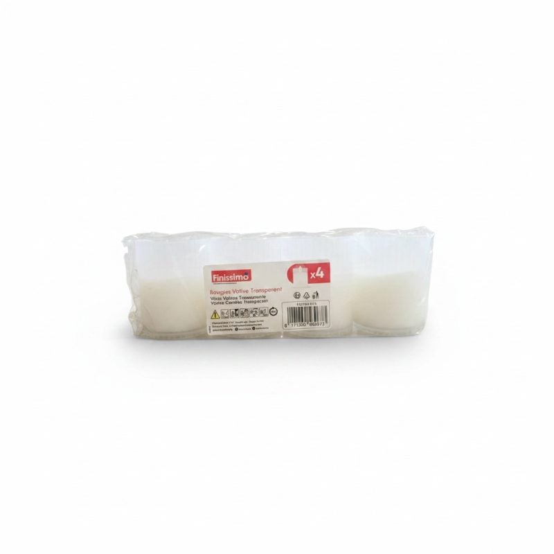 Pack 4 Bougies Votives Transparentes Finissimo Ø5,8cm