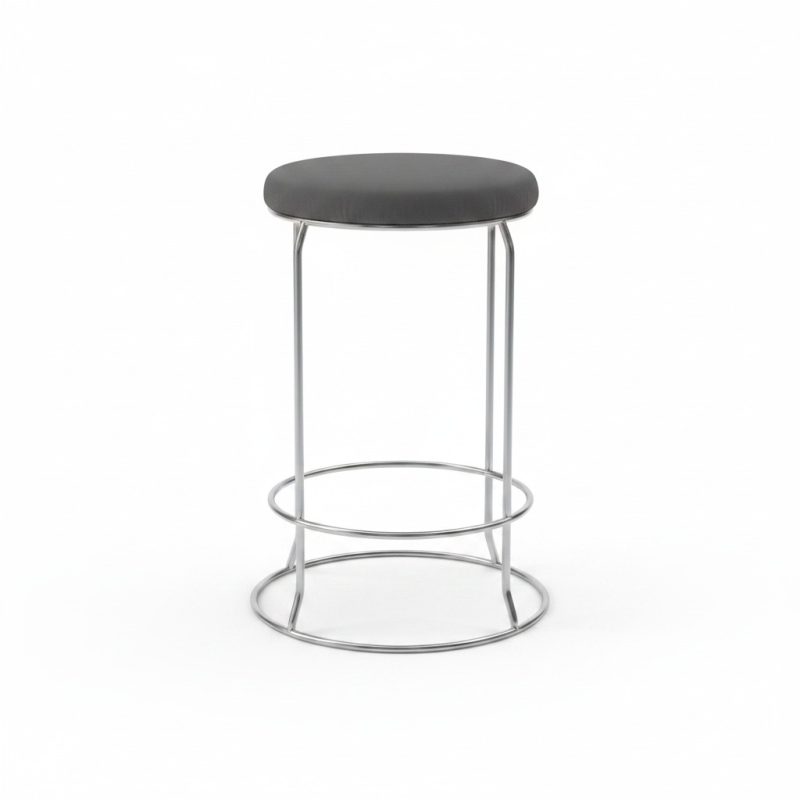 Chaise tabouret en métal avec assise rembourrée grise