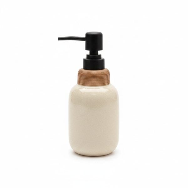 Distributeur de Savon en Céramique Beige et Pompe Noire