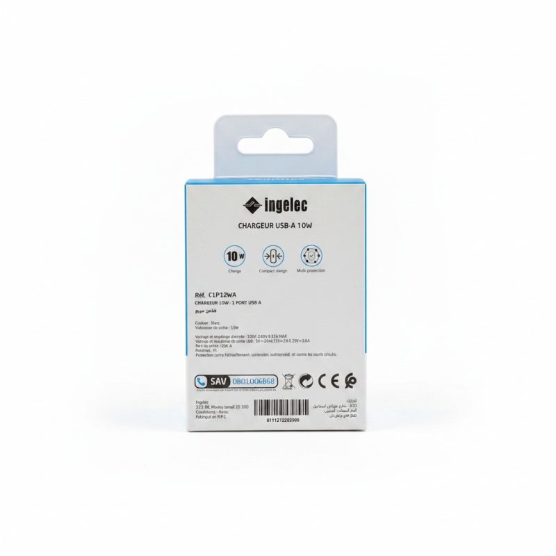 Chargeur USBA 1 Port 10W Ingelec C1P12WA