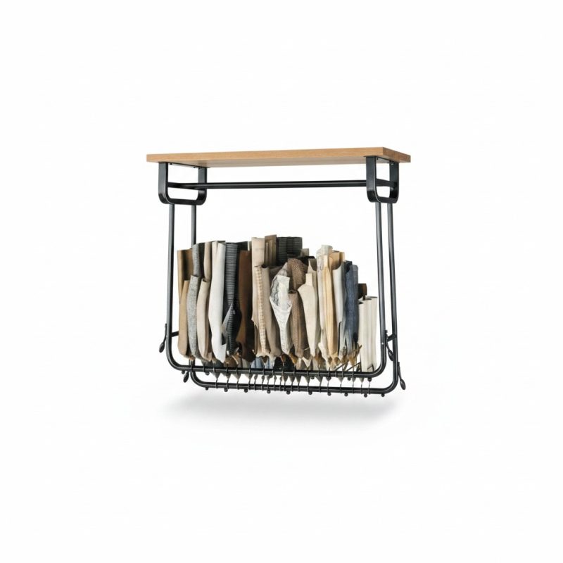 Portant de dressing métal et bois avec penderie multiple