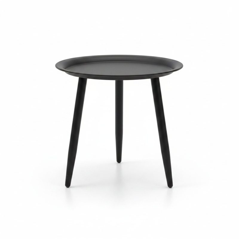 Table ronde d'appoint en métal noir avec plateau à rebord
