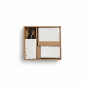 Set 3 accessoires de bain en céramique blanche texturée