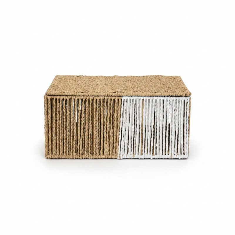 Panier en corde de paille bicolore 35x24x16 cm