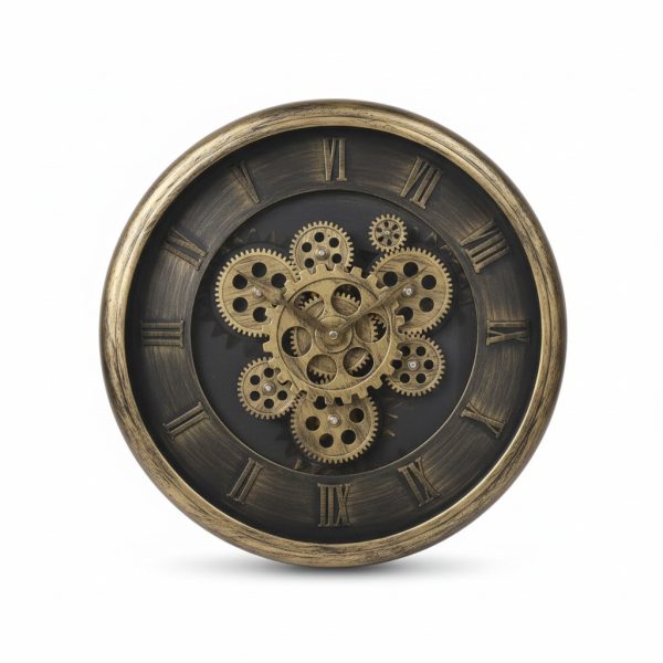 Horloge Murale Industrielle 40 cm à Engrenages Dorés