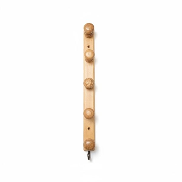 Patère murale en bois naturel 5 têtes de rangement
