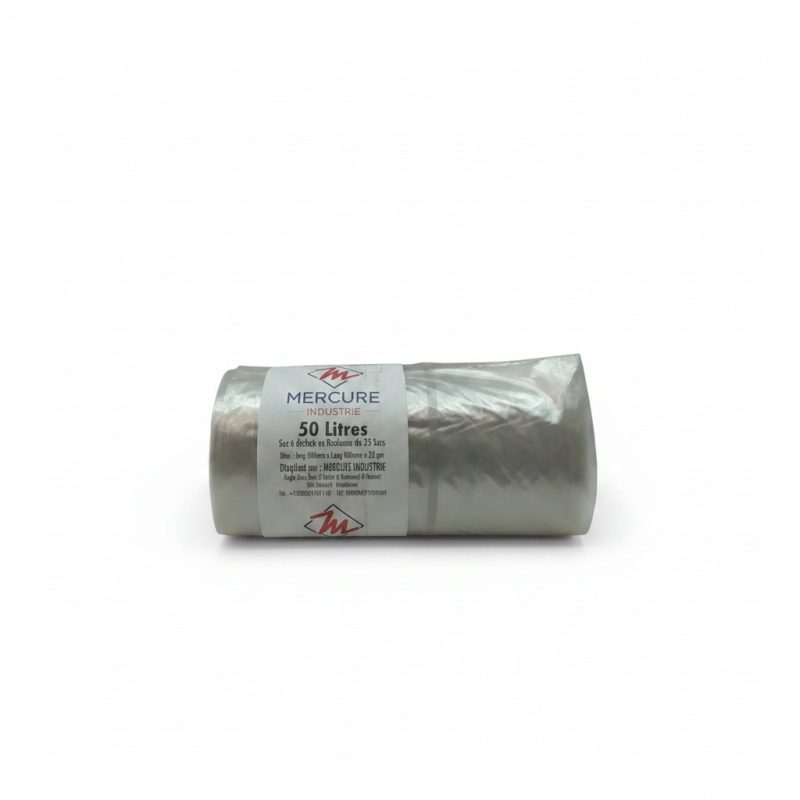 Sac Poubelle Transparent 50L en Rouleau de 25 Mercure Industrie