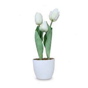Plante Artificielle Tulipes Blanches en Pot Décoratif