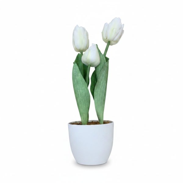 Plante Artificielle Tulipes Blanches en Pot Décoratif