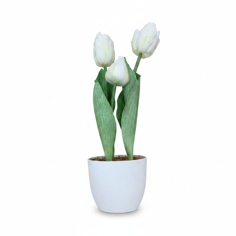 9807161 Plante Artificielle Tulipes Blanches en Pot Décoratif