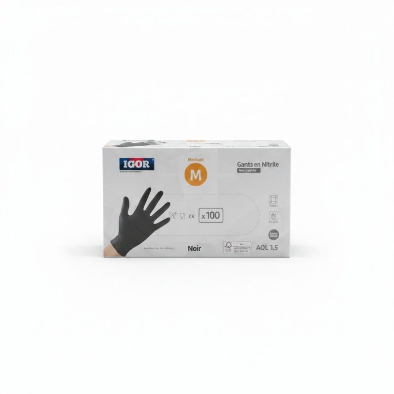 Boîte de 100 Gants Nitrile Noirs Taille M IGOR