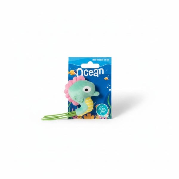 Jouet chat hippocampe tissu et herbe à chat Ocean 9 cm