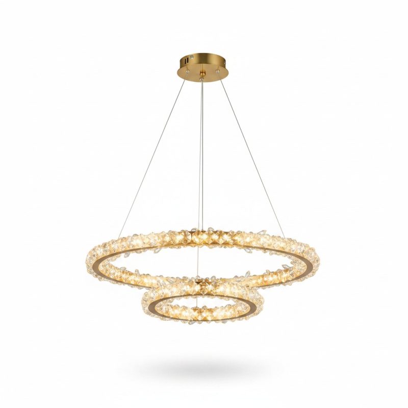Suspension LED 2 anneaux cristal Or 32W 3000K HARMON