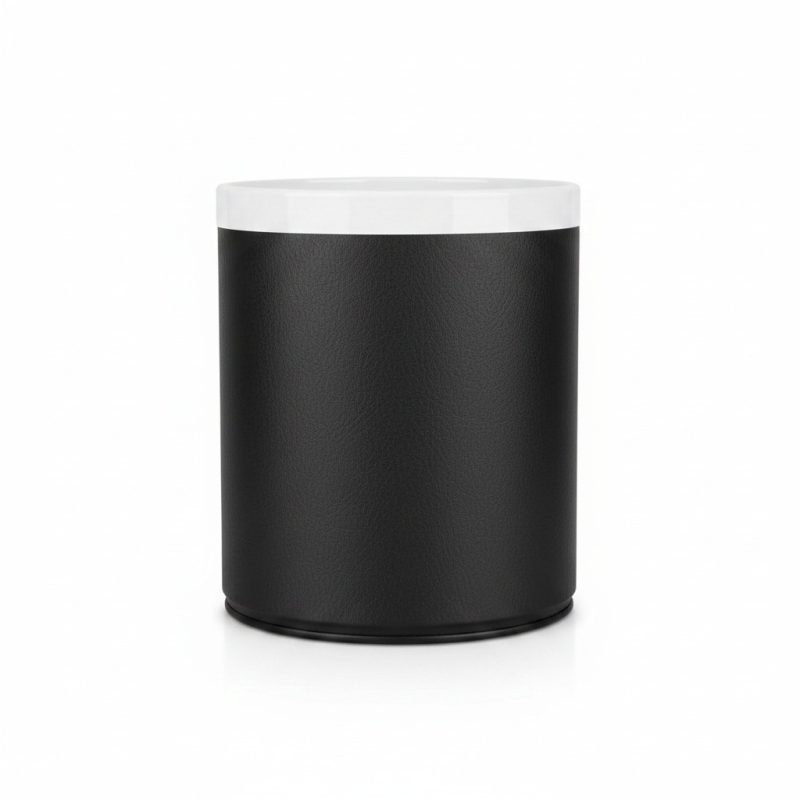 Poubelle de salle de bain cylindrique effet cuir noir