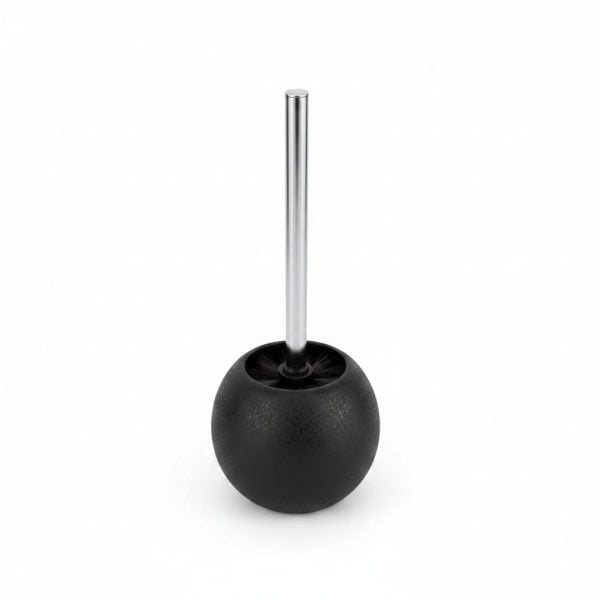 Brosse Toilette en Céramique Noire et Inox Design Sphérique