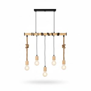 Suspension Bois Woody 4 Lampes E27 Style Industriel